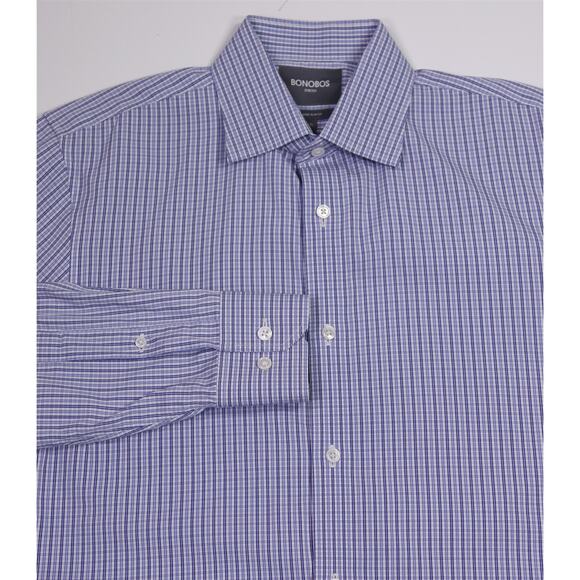Bonobos Stretch Tailored Slim Fit Blue Checkered Dress Shirt 15.5-34 - Picture 1 of 7
